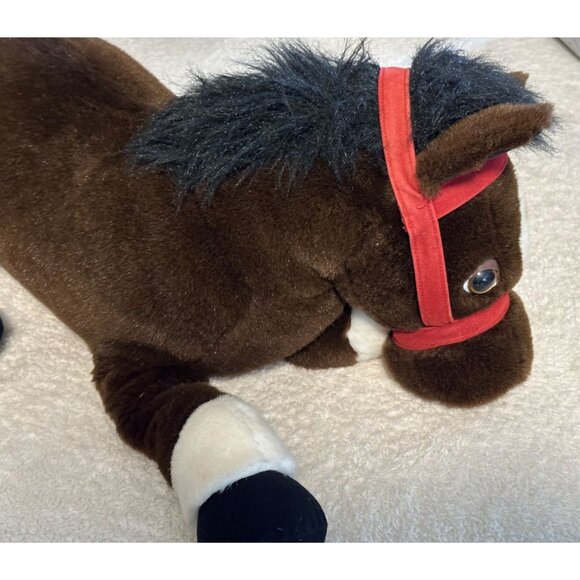 24k Polar Puff Huggapuffs Large 23” Brown Plush Horse Red Bridle Kid BedSitter - Picture 2 of 11